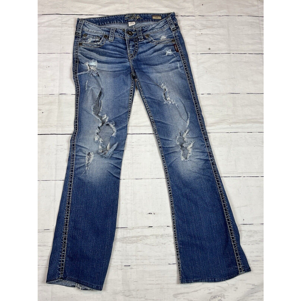 Silver Jeans Frances 22” Womens Size 28 MAJORLY Distressed Flare Denim Jeans
